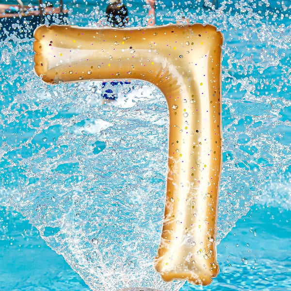 Number 0-9 Pool Float 20'' Gold - Large Inflatable Swimming Balloon for Summer Graduation Party Decoration (Number 7)
