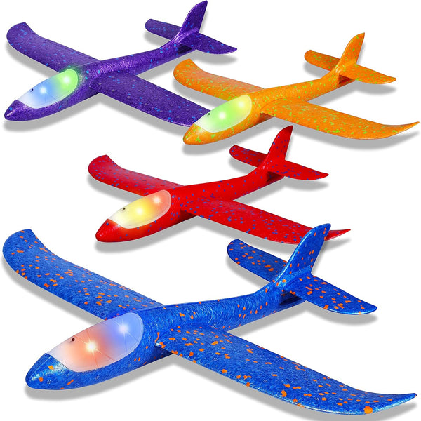 CUKU 4 Pack LED Light Airplane Toys - 17.5" Large Throwing Foam Plane, Outdoor Flying Toys for Kids