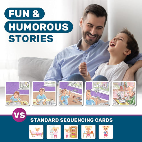 SkillEase Story Cues Skilled Sequencing Cards, Speech Therapy Materials, Social Skills Game, English Language Learners