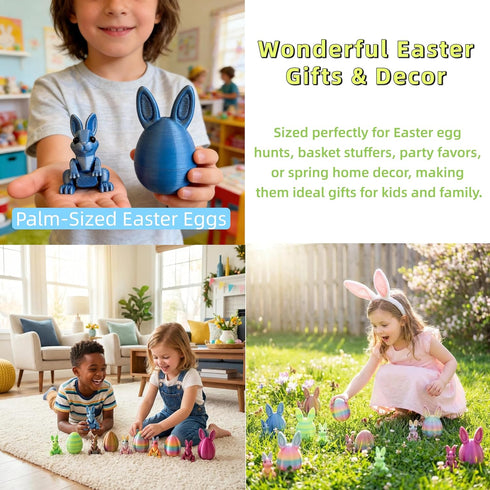 JimSeiSei 6PCS 3D Set Printed Easter Eggs with Articulated Rabbit Inside, Prefilled Surprise Eggs for Easter Basket