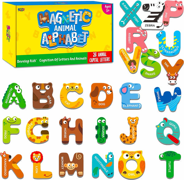 Large Size Magnetic Letters, Cute Animal Alphabet ABC Magnets for Fridge, Colorful Uppercase Animals Educational
