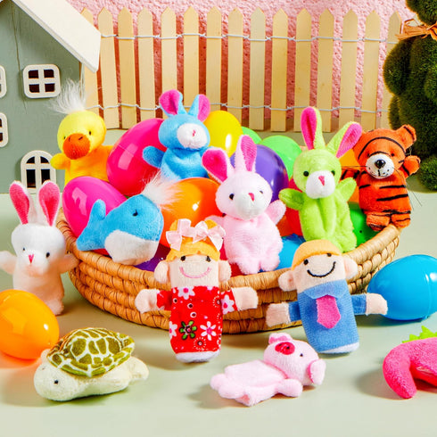 24 JOYIN Pcs Prefilled Easter Eggs with Animal Finger Puppets for Toddlers and Kids, Easter Basket Stuffers, Easter Egg