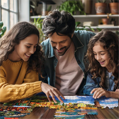 1000 24"x30" White Mountain Piece Jigsaw Puzzle Scenic Coastal Boats Puzzles with Large Pieces for Adults and Family
