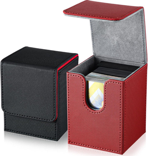 Weewooday 2 Boxes Leather Deck Card Boxes - Large Size for 100+ Sleeved Cards Compatible with MTG TCG