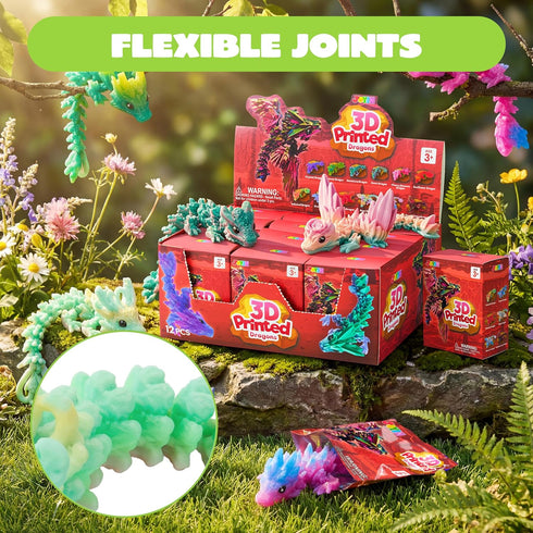 12 3D 8-12, JOYIN Pcs Printed Dragon Blind Box Series, Mystery Box Party Favors for Kids Mini Articulated Fidget