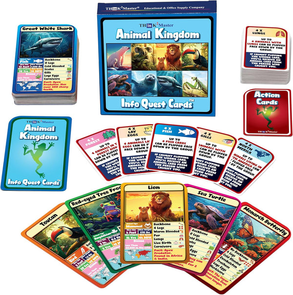 THINK2MASTER Animal Kingdom Info Quest Educational Card Game - Fun Learning for Kids, 2-12 Players, Age 6+, Classroom,