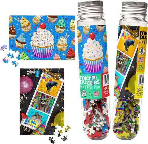 MicroPuzzles “Celebration” 2-Pack Mini Puzzles for Adults, 150 Piece, Compact 4” x 6”