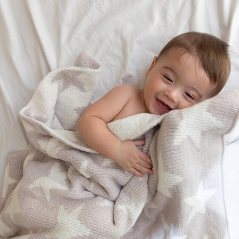 Living Textiles Grey Stars Chenille Soft Baby Blanket, Reversible Premium Cozy Fabric for Infant, Toddler, Newborn,