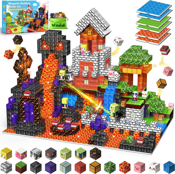 Windidi 150PCS Magnetic Building Blocks - 6 Big Magnetic Base Building STEM Toys,
