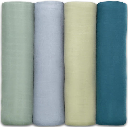 Pack 4 Comfy Cubs Muslin Fitted Crib Sheet and Swaddle Blankets Bundled