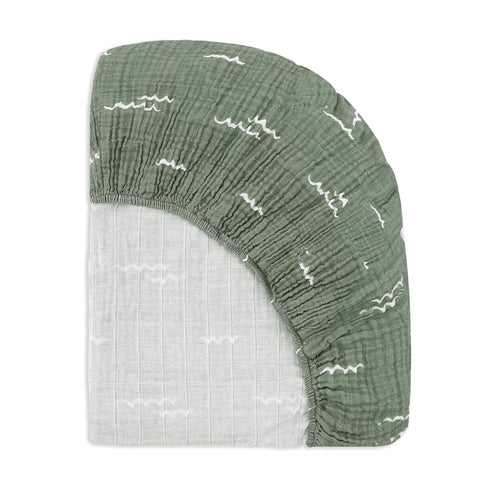100% 360, Babyletto Organic Cotton Crib Sheet, GOTS-Certified, Fitted Ultra-Soft and Breathable Muslin - Ocean Waves