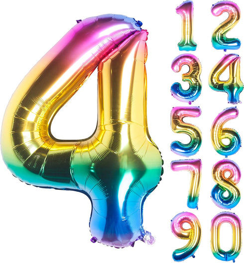 40 Inch Rainbow Digit Helium Foil Birthday Party Balloons, Dark Rainbow 4