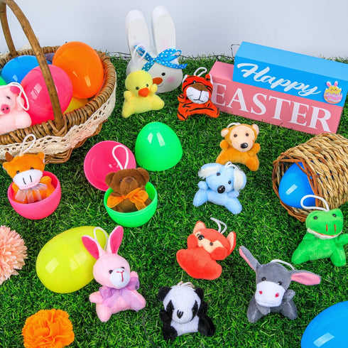 12pcs 3.4" Sofier Plastic Easter Eggs with Animal Toys Filled Easter Eggs Easter Basket Stuffers Easter Egg Fillers