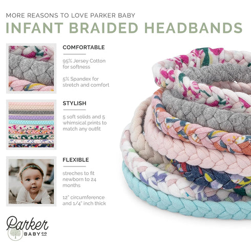 Parker Baby Girl Braided Headbands, "Wildflower Set" - Assorted 10 Pack of Hair Accessories for Girls