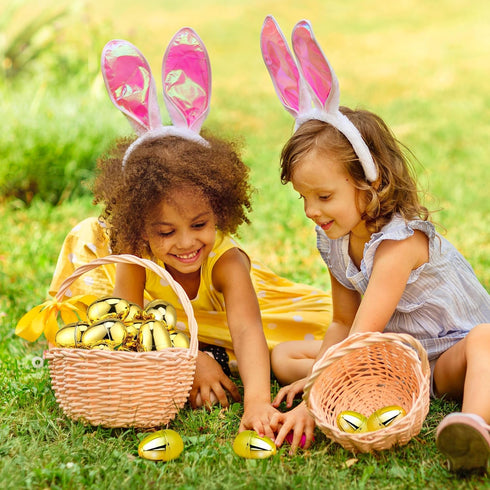 OCTERIC 18Pcs 2.3" Easter Eggs Bulk, Fillable Shiny Golden Metallic Plastic Easter Eggs Empty for Easter Hunt, Easter