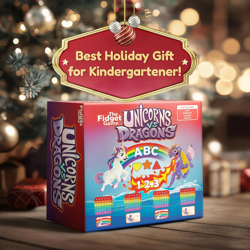 THE FIDGET GAME Unicorns vs Dragons, Fun Educational ABC Toys to Learn Alphabet, Numbers, Shapes & Colors, Interactive