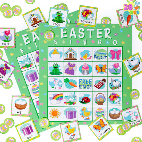 JOYIN 28 Players Easter Bingo Cards (5x5) for Easter Party Games, Kids School Classroom Gift