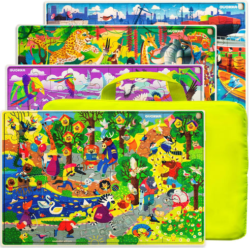 QUOKKA Wooden Kids Puzzles Ages 4-6 - 4 x 60 Piece Puzzles for Kids Ages 4-8, Cars, Ships, and Animals
