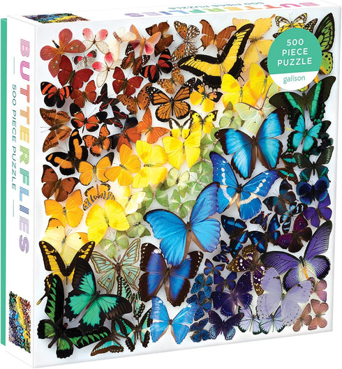 Galison 500 Piece Jigsaw Puzzle - Rainbow Butterflies - 20”x20” - Perfect for Family Fun