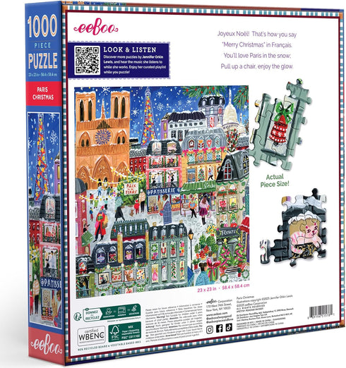 1000 23" 23" eeBoo Piece Puzzle - Paris Christmas Jigsaw Puzzle for Adults, Square x Made with Recycled Board