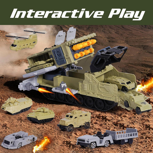Sets 9 4-7 XDUOYJOY Military Tank Toy with Launchable Missiles, Army Toys with Vehicles, Helicopter Trucks Army Men