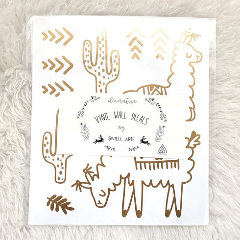 Alpaca Animal and Cactus Wall Decal | Peel and Stick for Kids, Baby Bedroom Nursery, Living Room | 50 pcs Vinyl