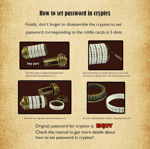 130 Da Vinci Code Mini Cryptex Lock Puzzle Box Vintage-Style Password Puzzle with Riddle Cards, Educational Brain