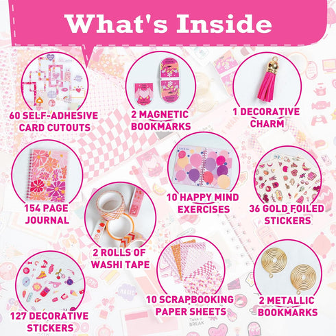 jackinthebox DIY Journal for Girls Ages 8-12, 242 PCS Scrapbook Kit with 10 Fun Guided Spreads