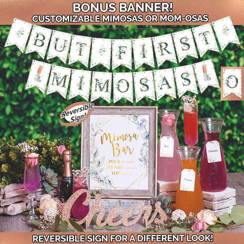PRESTIGE Mimosa Bar Kit, Bridal Shower Decorations, Rose Gold Bachelorette Party Decor, Brunch & Bubbly Sign