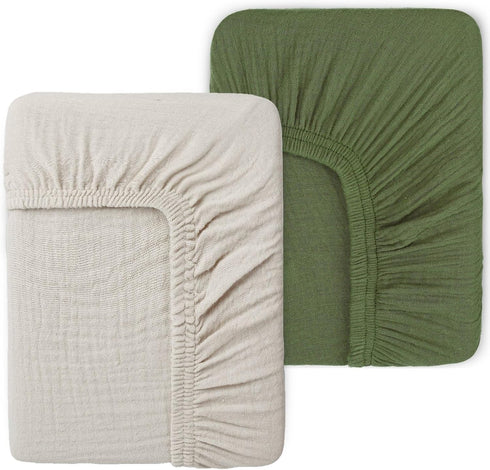 Boys-2 Pack 24"x 38" Muslin Mini Crib Sheets for Girls & Soft Baby Mattress Sheets Fitted-No Slip Neutral Toddler