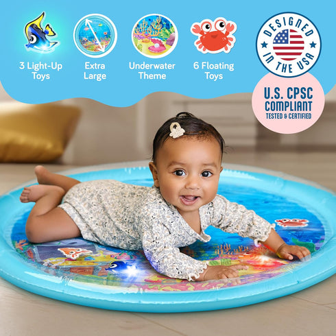 Tummy 30" Tummy 3 36 SplashEZ Lights Up Time Water Mat for Babies, X-Large Baby Water Mat Time for Sensory Play