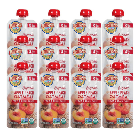 Earth's Best Organic Baby Food Pouches, Stage 2 Fruit and Grain Puree, Organic Apple Peach and Oatmeal, 3.5 oz (Pack of