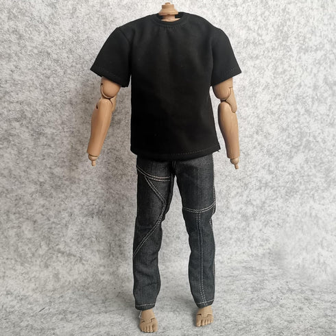 1/6 Custom Scale Clothes T-Shirt + Jean Trousers for 12" Male Action Figure Doll Clothes Toy in Black