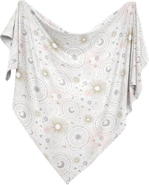 Sweet Jojo Designs Star and Moon Baby Girl Swaddle Blanket Jersey Stretch Knit for Newborn or Infant Receiving Security