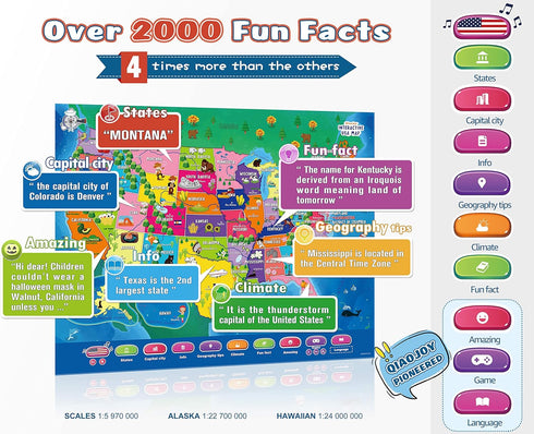 V2 Interactive Kids Map - Bilingual United States Map for Learning, Educational Talking Geography Games for Ages 3-12