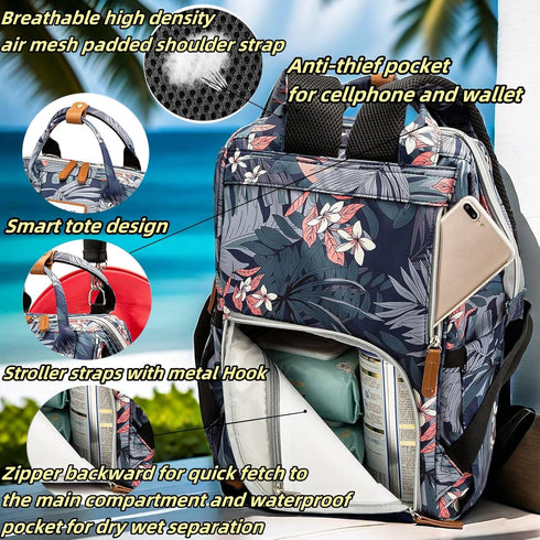 Backpack BackpackFor Floral Diaper Bag with USB Charging Port Stroller Straps and Insulated Pocket,Travel Nappy