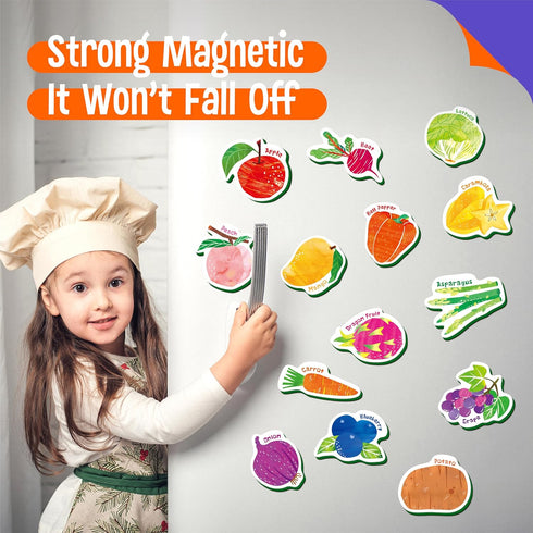 35 PCS Fruit & Vegetable Magnets, Adorable Magnetic Fruits Veggies Thick Foam Fridge Magnets Cute Educational Learning