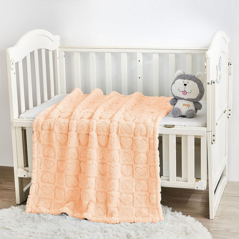 Cozy 30"x40" Yurhap Fleece Baby Blanket Heart Checkered, Ultra Soft Baby Blankets for Girls Boys, Fluffy Infant Toddler