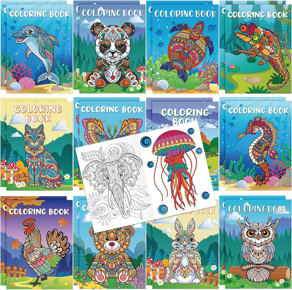 Pasimy 24 Pcs Animals Coloring Books DIY Mandala Ocean Jungle Animal Coloring