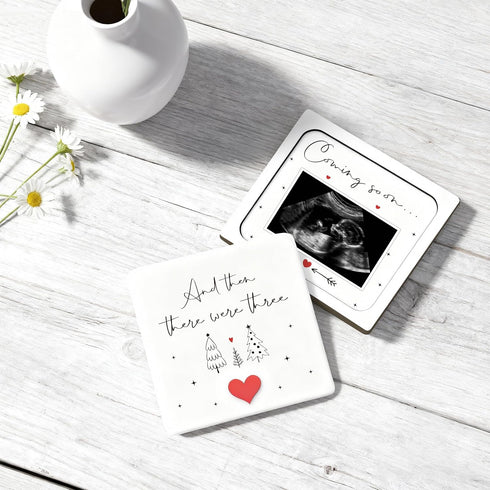 Ivory White Family of Three Pregnancy Announcement, New Member Coming Soon, Ultrasound Frame Keepsake Box, Baby Birth