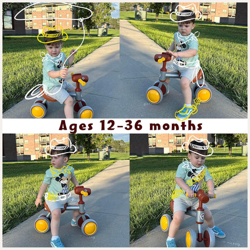 Baby Balance Bike for 1-2 Year Old Boy Girl, 4 Wheels Toddler Balance Bike, First Birthday Gifts for 12-24 Months
