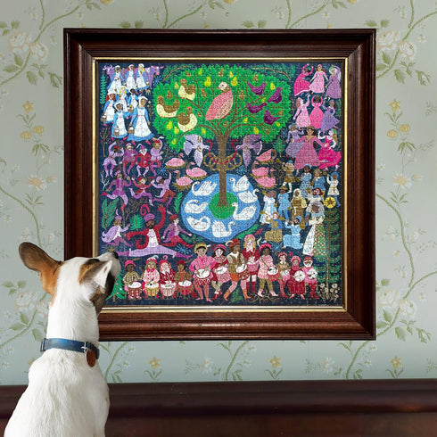 eeBoo Piece & Love: 12 Days of Christmas 1000 Piece Puzzle - Square Adult Holiday Jigsaw, 23x23, Includes Image Insert