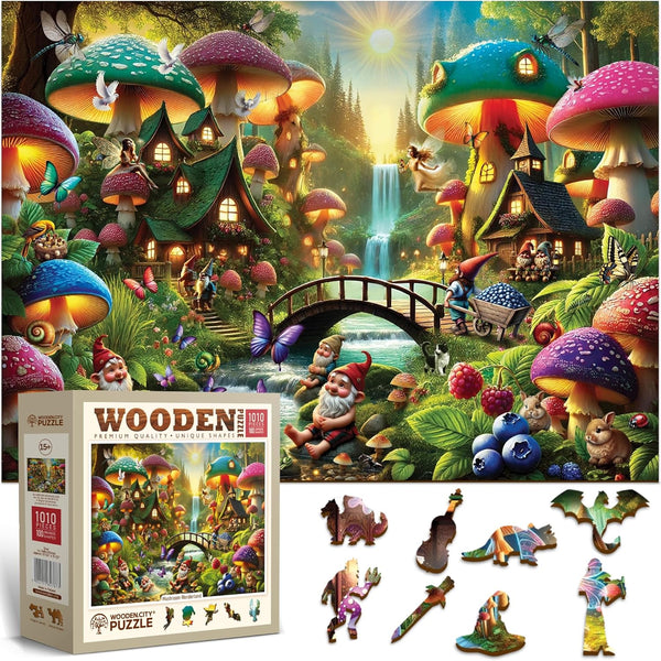 WOODEN.CITY Wooden Puzzle 1000 Pieces Mushroom Wonderland Premium 1000 Piece Wood Puzzle