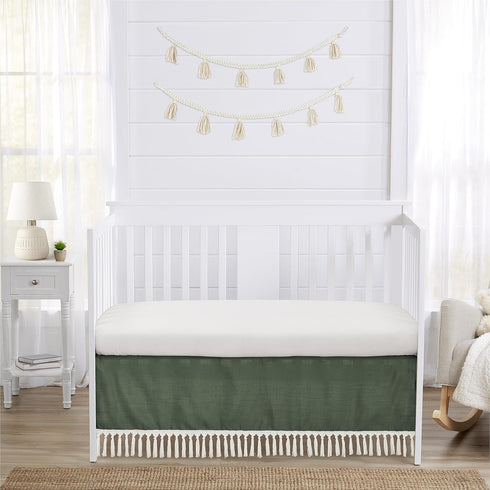 Sweet Jojo Designs Dark Green Boho Boy Girl Gender Neutral Baby Crib Skirt Bed Dust Ruffle Bedskirt Straight Nursery