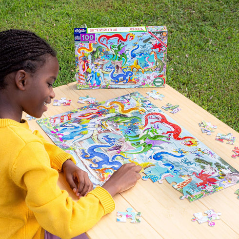 100 eeBoo Piece Puzzle for Kids - Love of Dragons Children's Puzzle Dragon Themed, Large Pieces for Small Hands