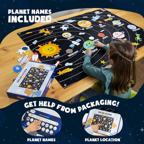 Solar System for Kids with 61 Felt Figures - BONNYCO Space Montessori Toys for Girls Boys Birthday Gifts