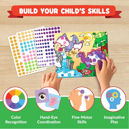 3, 4, 5, 6, 7 Dot Sticker Art Activity - Dinosaurs Dot Art, No Mess Crafts for Kids, Stocking Stuffers Toddlers, DIY