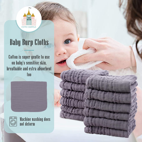 Cute Castle 24 Pack 100% 20'' 10'' Muslin Burp Cloths for Baby - Ultra-Soft Cotton Baby Washcloths - Large by Super