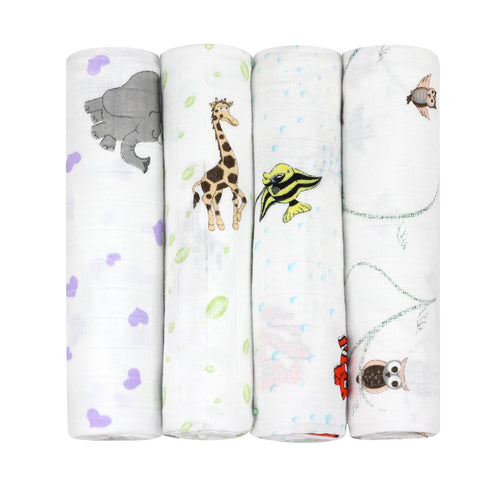 j & alex 100% Cotton Muslin Swaddle Blankets, Set of 4 Receiving Blanket for Baby