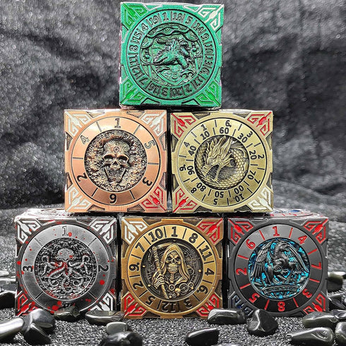 7-in-1 Set 3D Set DND Spinner Dice - Metal Dice with Relief Dragon Design | Unique Spinner Design for Dungeons